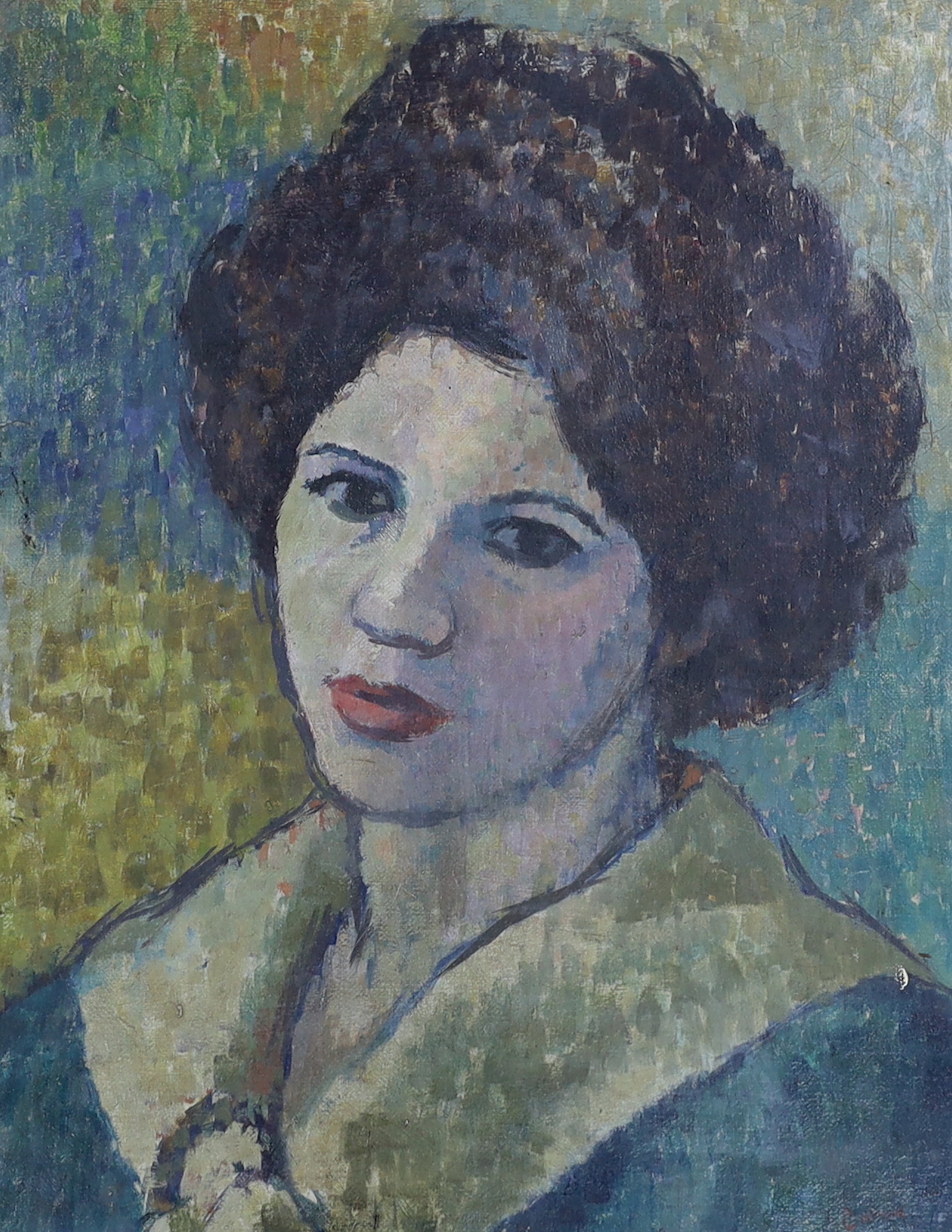 Impressionist oil on canvas board, Head and shoulders portrait of a lady, indistinctly signed, possibly Capan?, 45 x 35cm